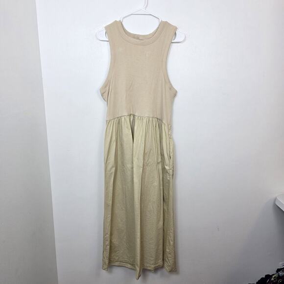 Old Navy Cream Neutral Ribbed Minimalist Sleeveless Midi Dress Size 2XL - Picture 1 of 10